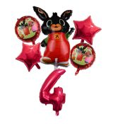 Balónkový set Bing, 4.narozeniny, 6 ks, červený