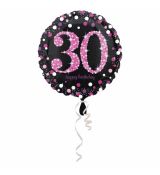 Fóliový balonek č. 30 - černo-růžový, kulatý, 45 cm