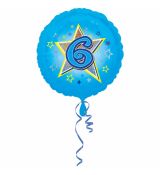 Fóliový balonek č. 6  modrý, kulatý, 43 cm