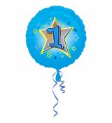 Fóliový balonek č. 1 - modrý, kulatý, 43 cm