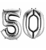 Fóliový balonek číslo 50 - stříbrný, 86 cm