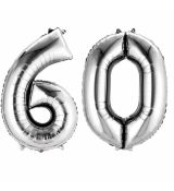 Fóliový balonek číslo 60 - stříbrný, 86 cm