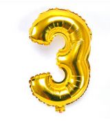 Fóliový balónek číslo 3 - zlatý, 40 cm