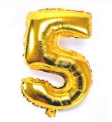 Fóliový balónek číslo 5 - zlatý, 40 cm